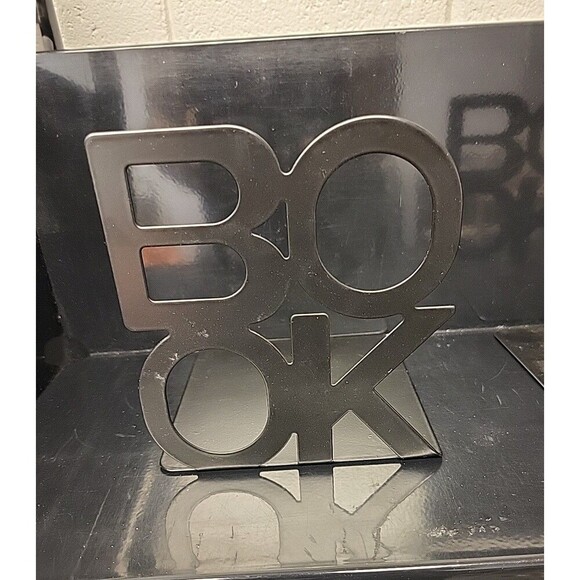 “BOOK” Character Shape-Book Stand Black Metal Bookends Read Library Decoration - Picture 2 of 7